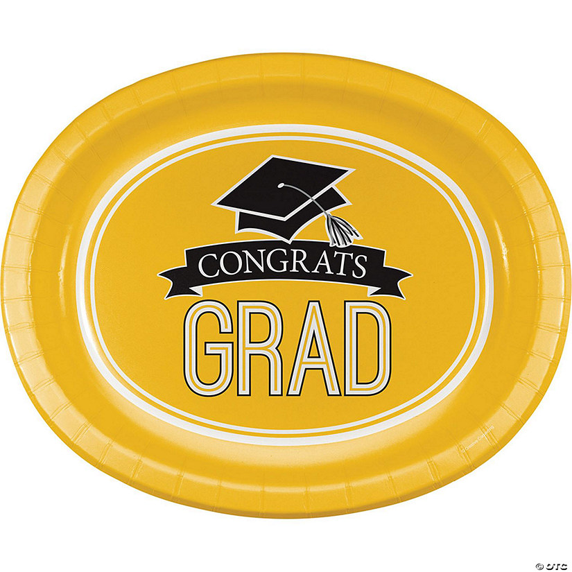 Graduation School Spirit Yellow Oval Plates Image