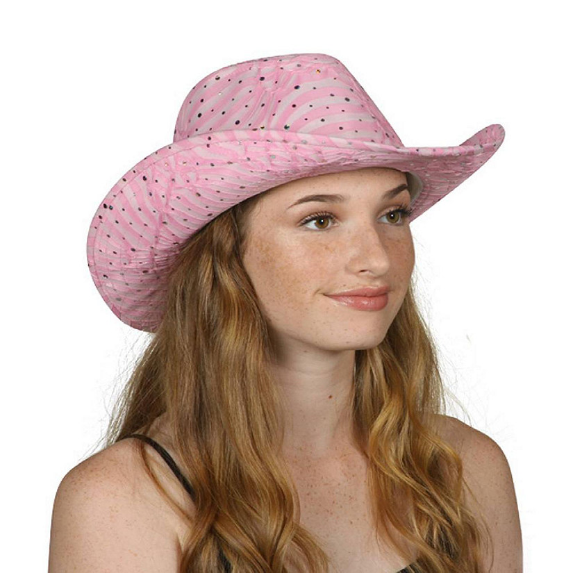 Gravity Trading Glitter Sequin Trim Cowboy Hat, Light Pink Image