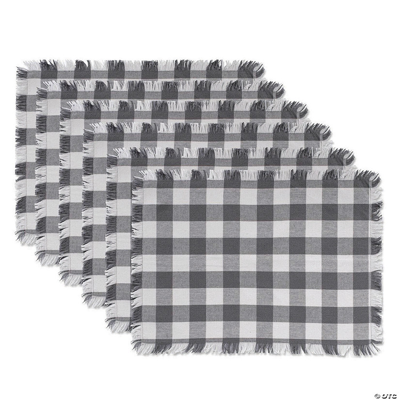 Gray Heavyweight Check Fringed Placemat (Set Of 6) Image