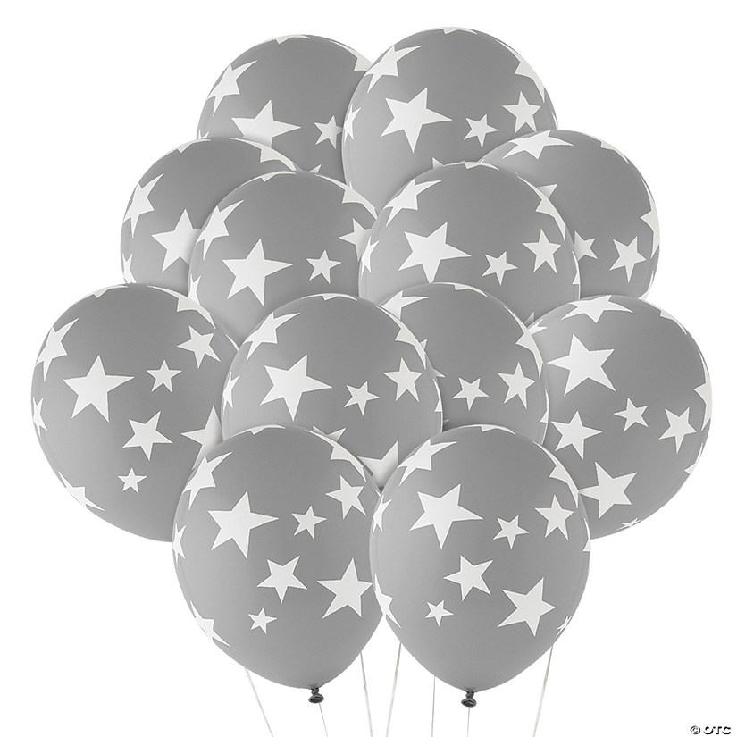 Gray with White Stars 11" Latex Balloons &#8211; 24 Pc. Image