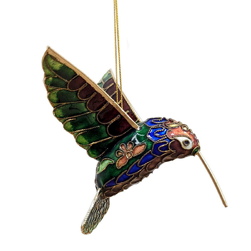 Green and Blue Hummingbird Cloisonne Metal Christmas Tree Ornament Image