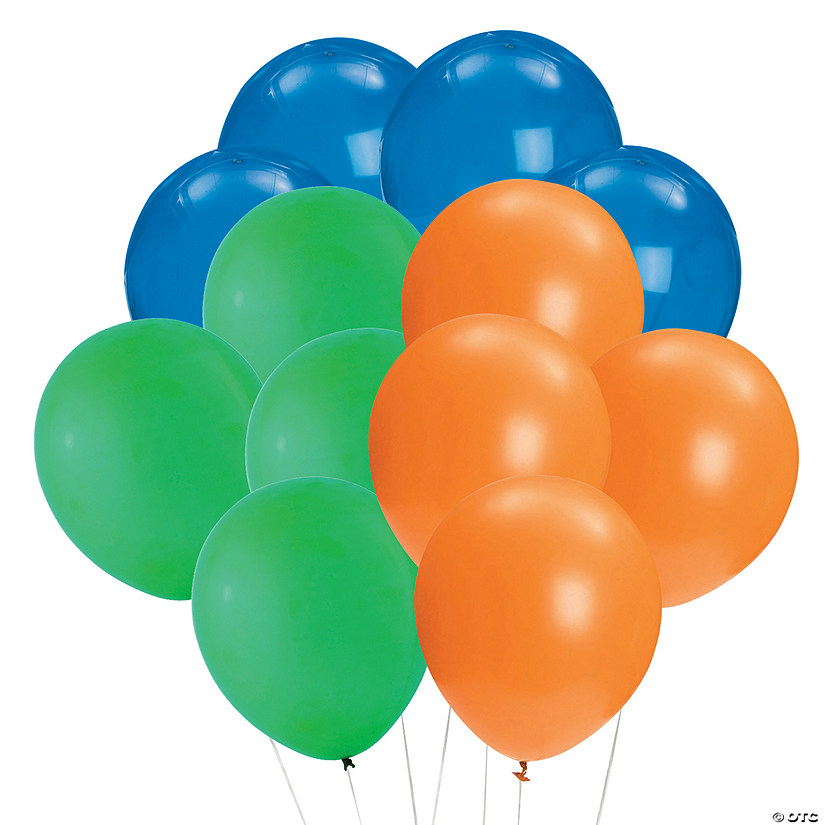 Green, Blue & Orange 11" Latex Balloon Bouquet Kit - 61 Pc. Image