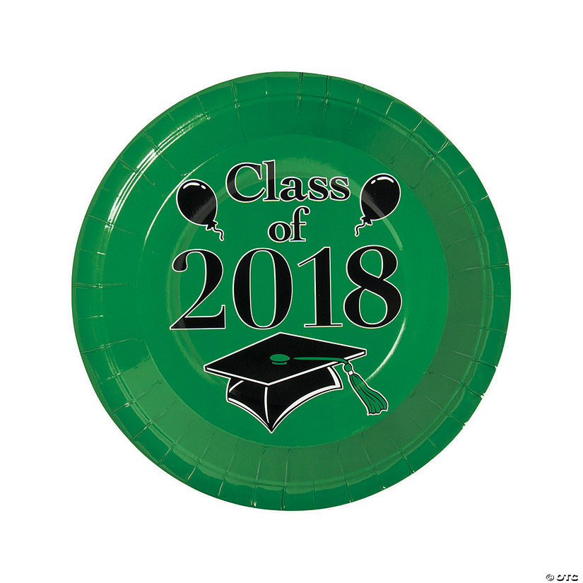 Green Class of 2018 Grad Party Paper Dinner Plates - 25 Ct. Image