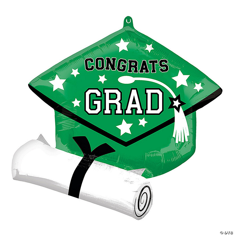 Green Congrats Grad Diploma & Cap 25" Mylar Balloon Image