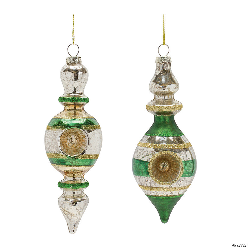 Green Drop Reflector Ornament (Set Of 12) 6"H, 6.75"H Glass Image