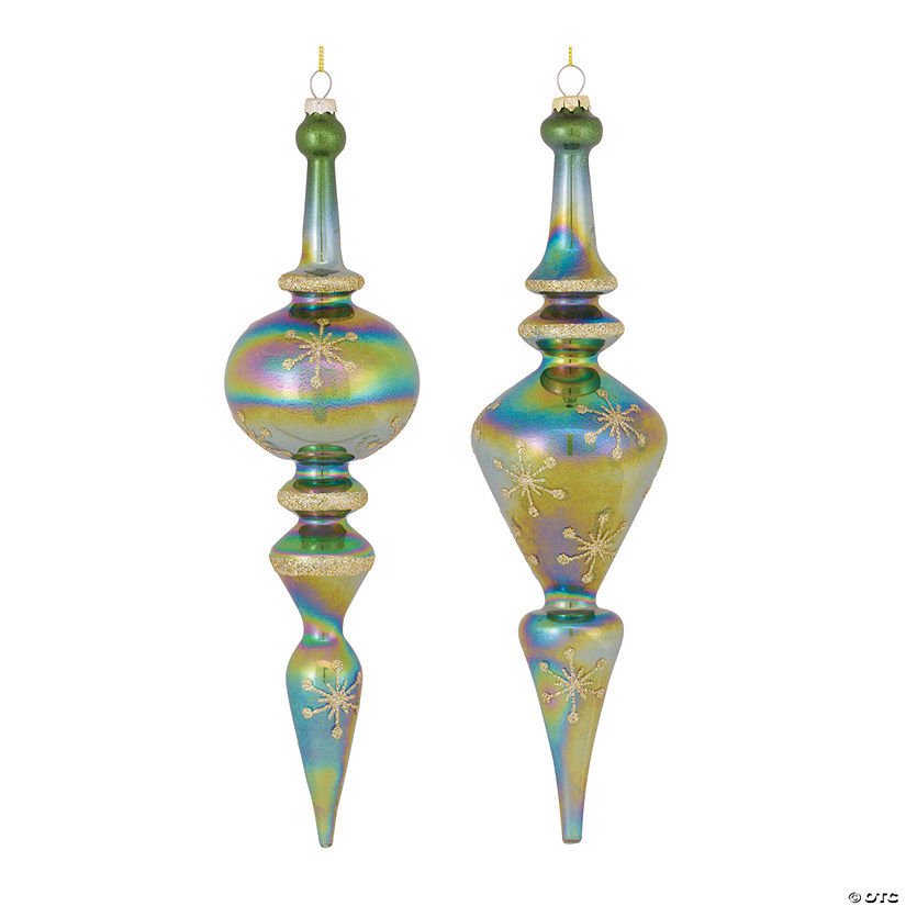 Green Irredescent Drop Ornament (Set Of 6) 12.5"H Glass Image