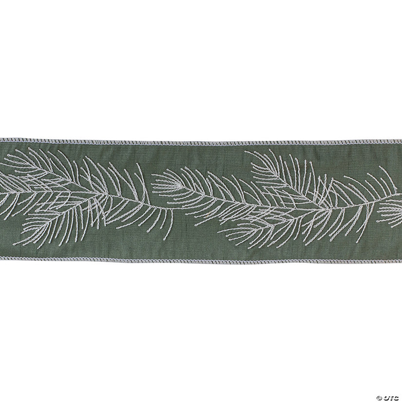 Green Pine 4" X 5 Yds. Ribbon (Set Of 2) Wired Polyester Image