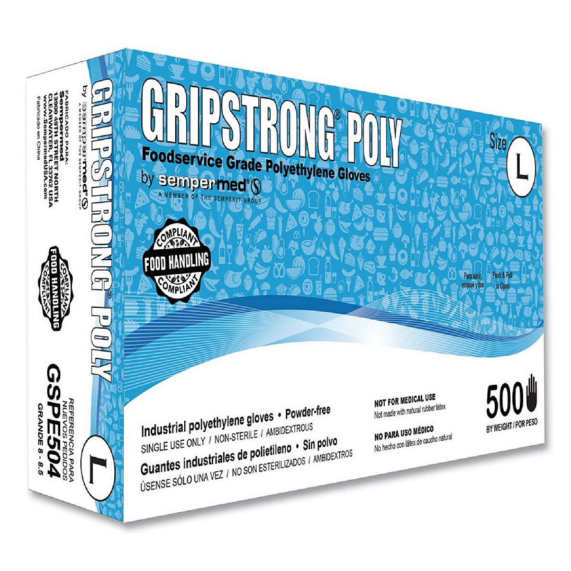 Gripstrong Poly SEZGSPE504 Foodservice Grade Polyethylene Glove, Clear - Large Image