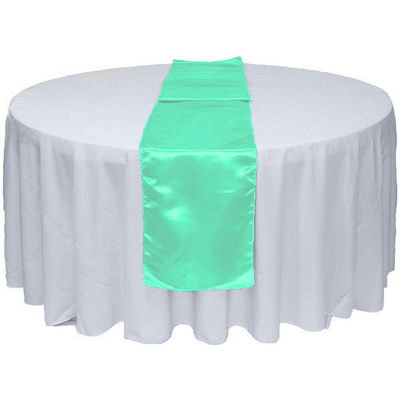 GW LInens 10pcs Aqua Satin Table Runner 12" x 108" for Wedding Party Banquet Decorations Image