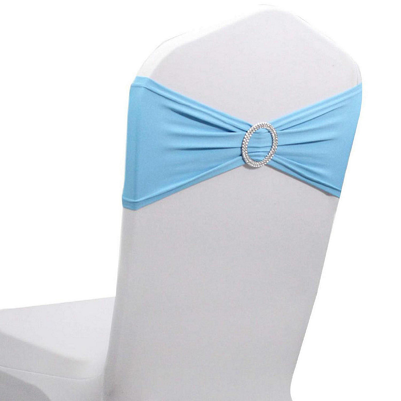 GW Linens 10pcs Baby Blue Spandex Chair Bands With Buckle Wedding Banquet Sashes Image