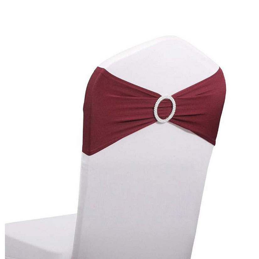 GW Linens 10pcs Burgundy Spandex Chair Bands With Buckle Wedding Banquet Sashes Image
