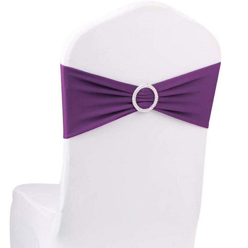 GW Linens 10pcs Purple Spandex Chair Bands With Buckle Wedding Banquet Sashes Image