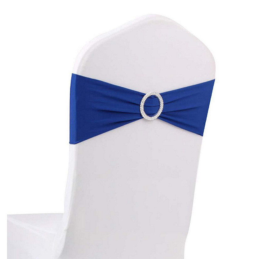 GW Linens 10pcs Royal Blue Spandex Chair Bands With Buckle Wedding Banquet Sashes Image