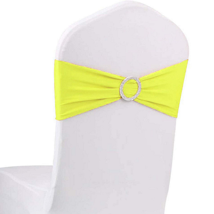 GW Linens 10pcs Yellow Spandex Chair Bands With Buckle Wedding Banquet Sashes Image
