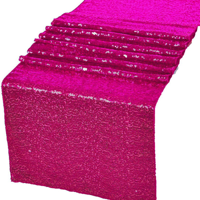 GW Linens Fuchsia Glitz Sequin Table Runners 12" x 108" for Wedding Party Banquet Image