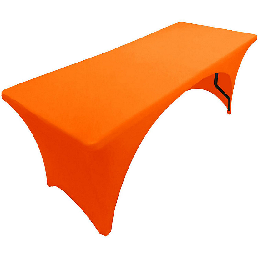 GW Linens Neon Orange 6' ft. Open Back Spandex Fitted Stretch Tablecloth Table Cover Image