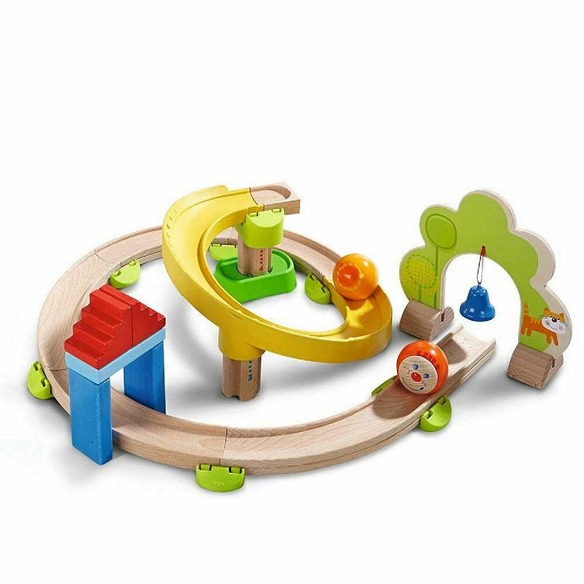 HABA Kullerbu Spiral Track - 26 Piece Wood & Plastic Ball Track Set with Crazy Curves & Bell Age 2+ Image