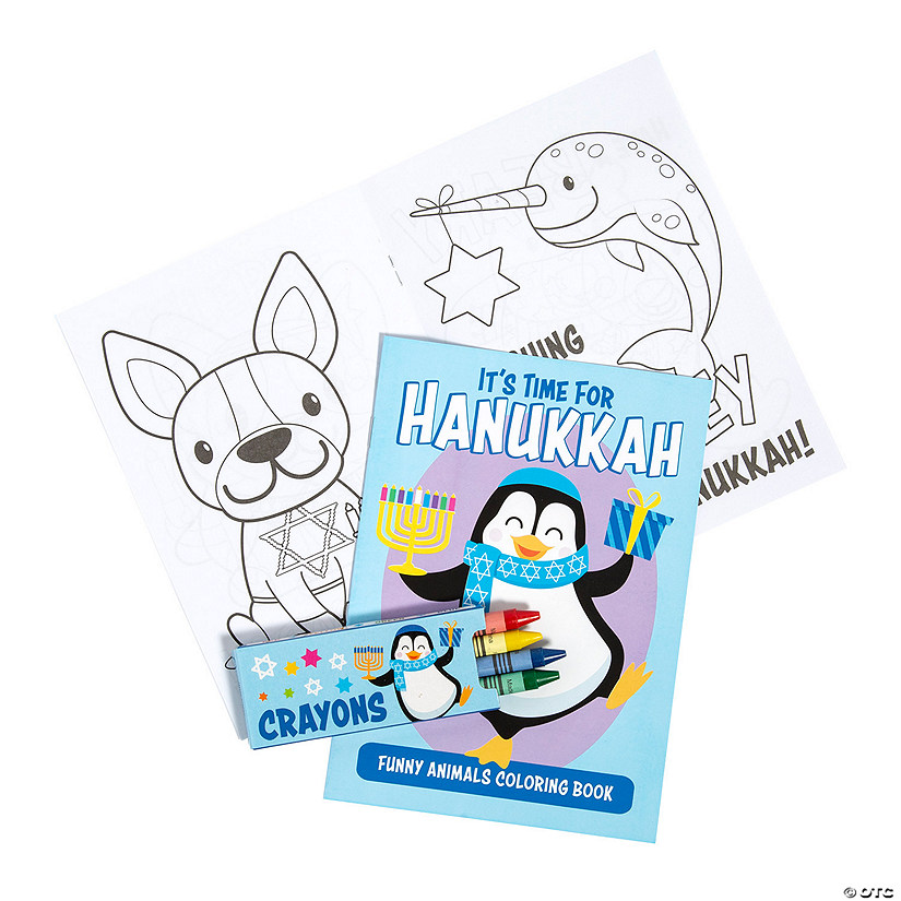 Hanukkah Funny Animals Coloring Books with Crayons - 12 Pc. Image