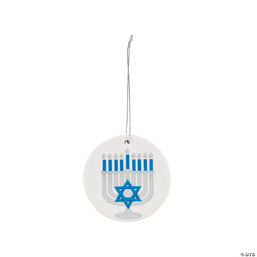 Hanukkah Menorah Ceramic Christmas Ornaments - 12 Pc. Image