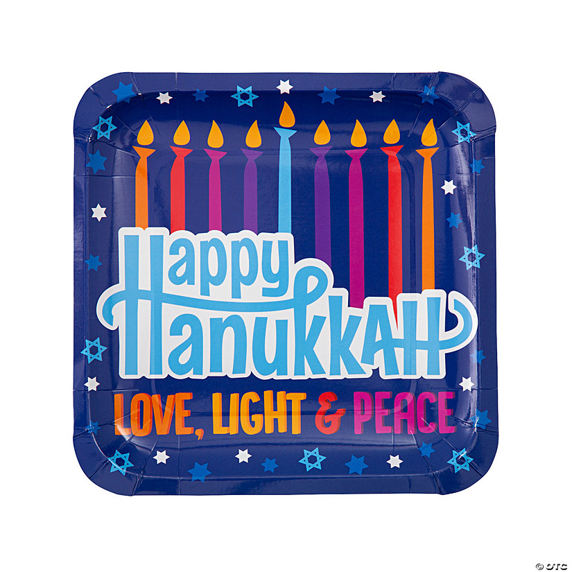 Hanukkah Menorah Square Paper Dinner Plates - 8 Pc. Image