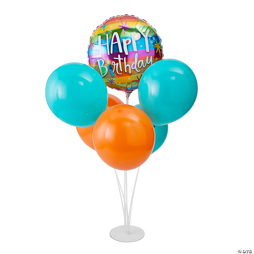 Happy Birthday Rainbow Stripes Balloon Centerpiece Kit - 52 Pc. Image