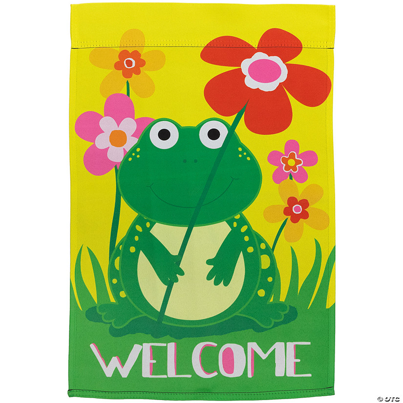 Happy Frog "Welcome" Floral Outdoor Garden Flag 18" x 12.5" Image
