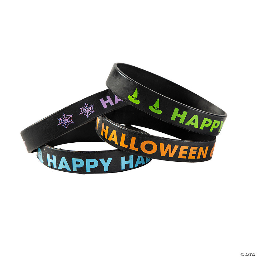 Happy Halloween Black Silicone Bracelets - 24 Pc. Image