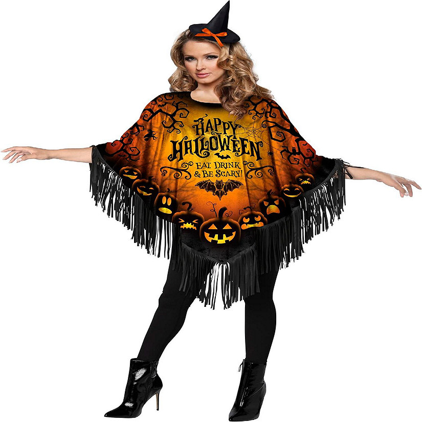 Happy Halloween Poncho Instant Adult Costume Image