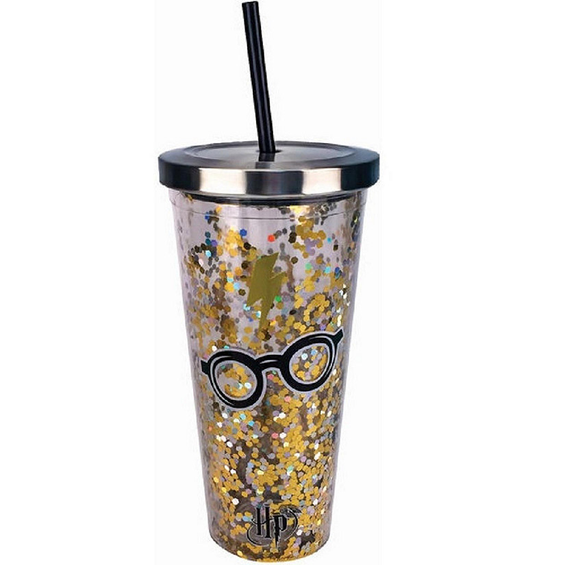 Harry Potter's Glasses Glitter Cup With Straw 20 ounce Image