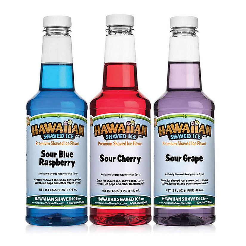 Hawaiian Shaved Ice Sour Syrup 3 Pack, Pints, Sour Cherry, Sour Grape,Sour Blue Raspberry Image