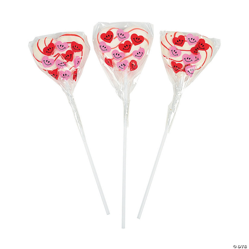 Heart-Shaped Smile Face Swirl Lollipops - 12 Pc. Image