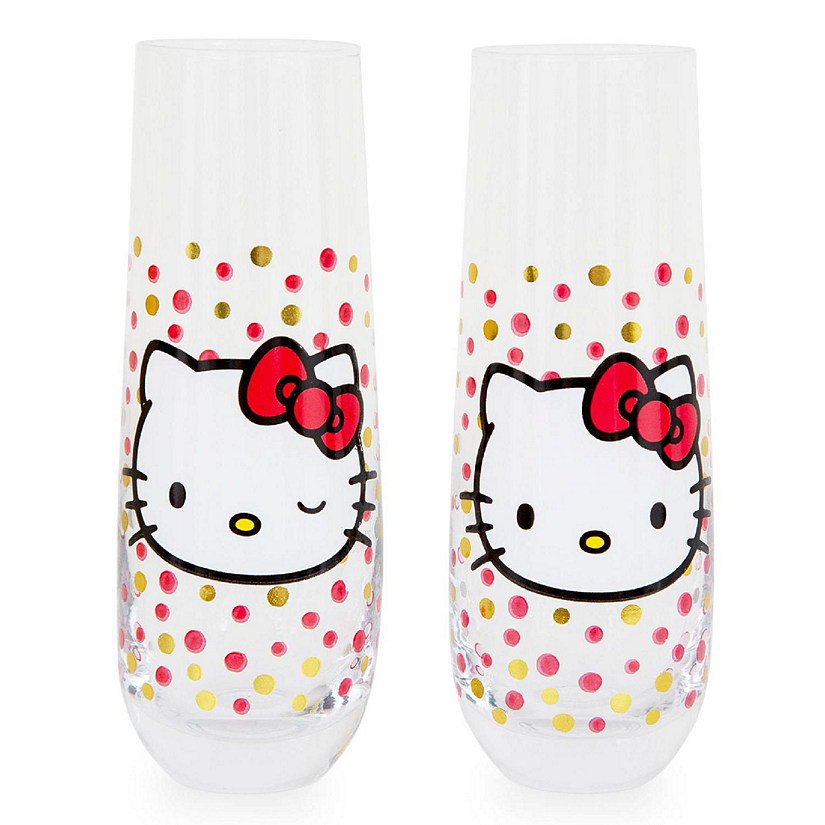 Hello Kitty Polka Dot Portrait 9-Ounce Stemless Fluted Glassware  Set of 2 Image