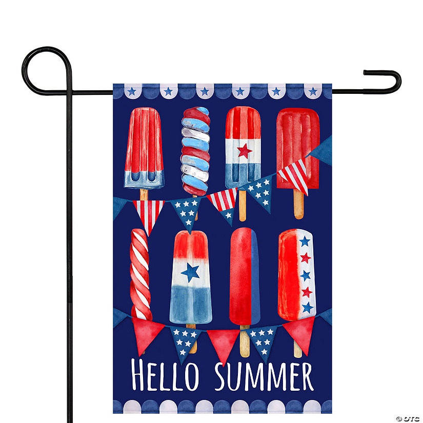Hello Summer Patriotic Americana Popsicle Garden Flag 12.5" x 18" Image