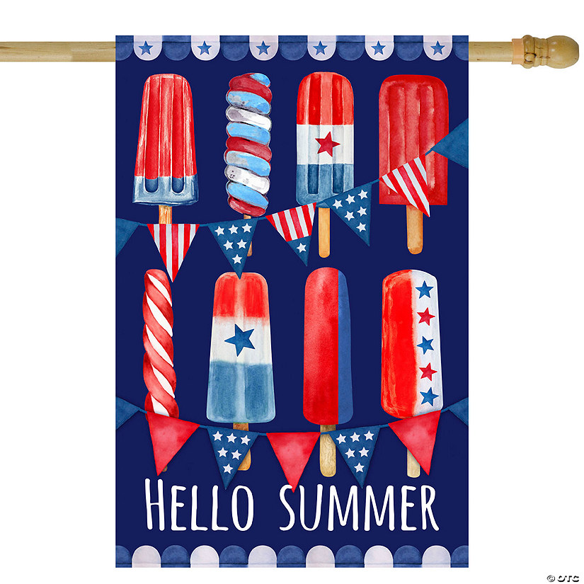 Hello Summer Patriotic Americana Popsicle Garden Flag 28" x 40" Image