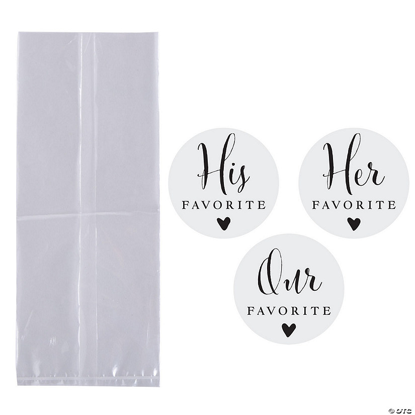 His, Hers, Ours Favor Sticker Kit with Bags for 144 Image