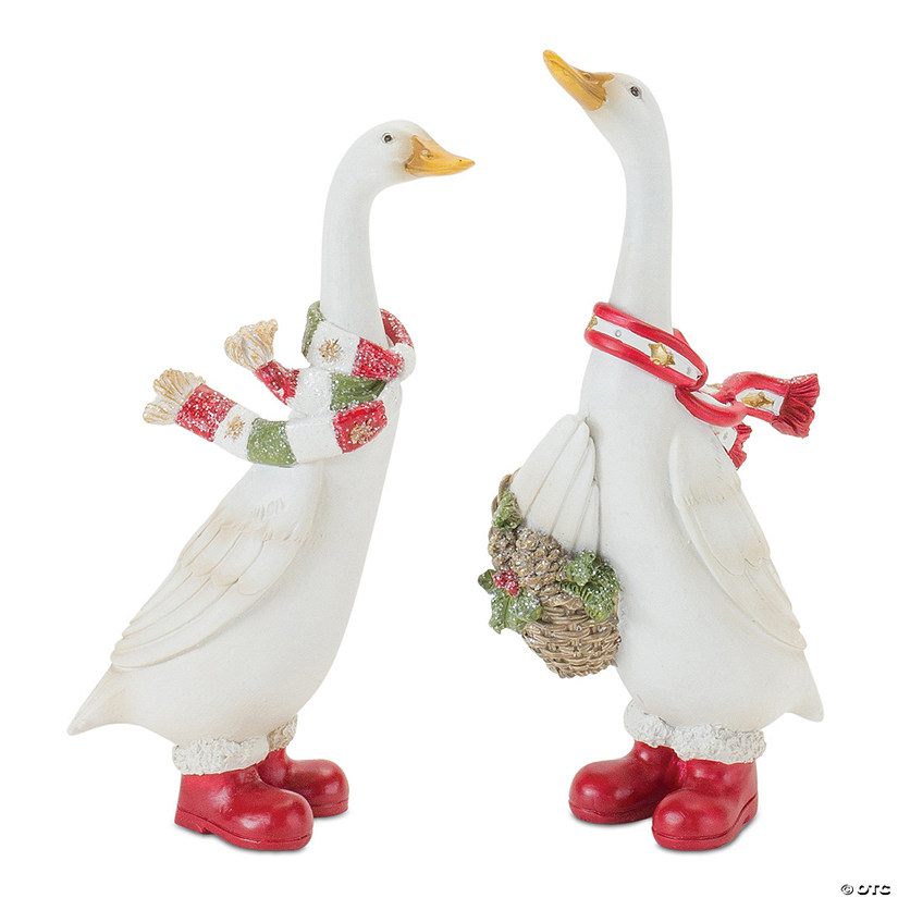 Holiday Goose Figurine With Scarf Accent (Set Of 4) 6"H, 6.5"H Resin Image