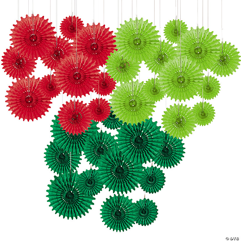 Holiday Hanging Tissue Paper Fans Kit - 36 Pc. Image