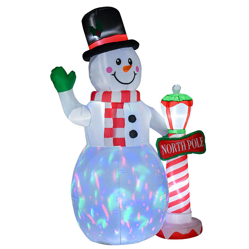 HOMCOM 8ft Christmas Inflatable Snowman North Pole Sign Outdoor Blow Up Yard Decoration Image