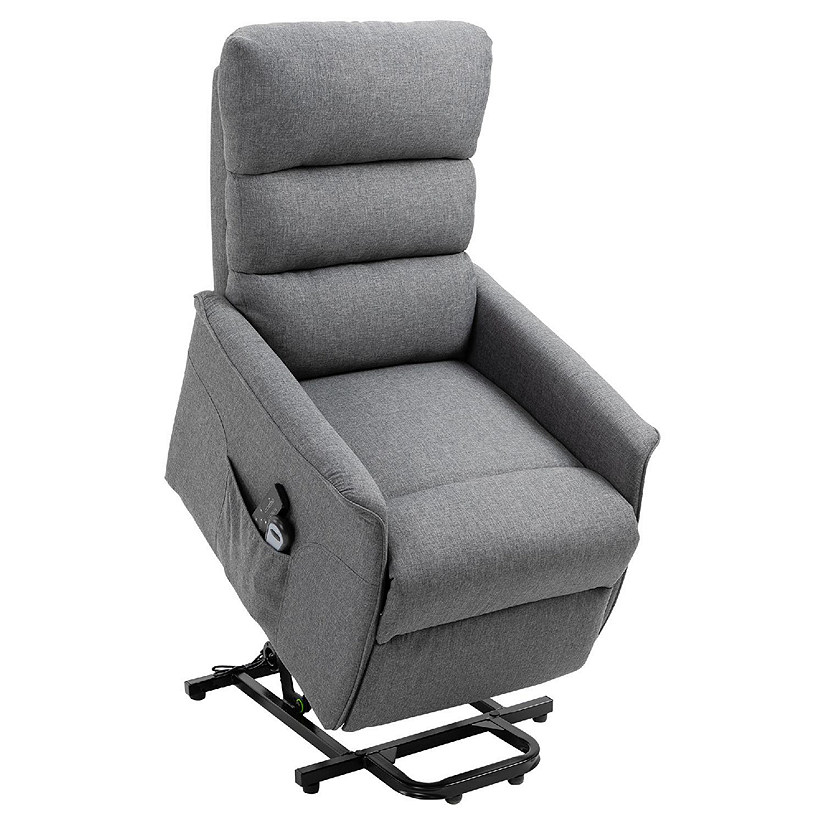 HOMCOM Power Lift Assist Recliner Chair for Elderly Remote Control Linen Fabric Upholstery Grey Image