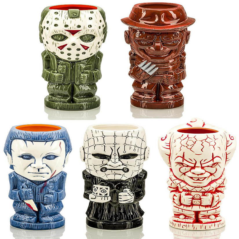 Horror Series 1 Ceramic Geeki Tiki Mugs Set of 5 Pinhead, Pennywise, Jason Voorhees, Michael Myers, Freddy Krueger Image