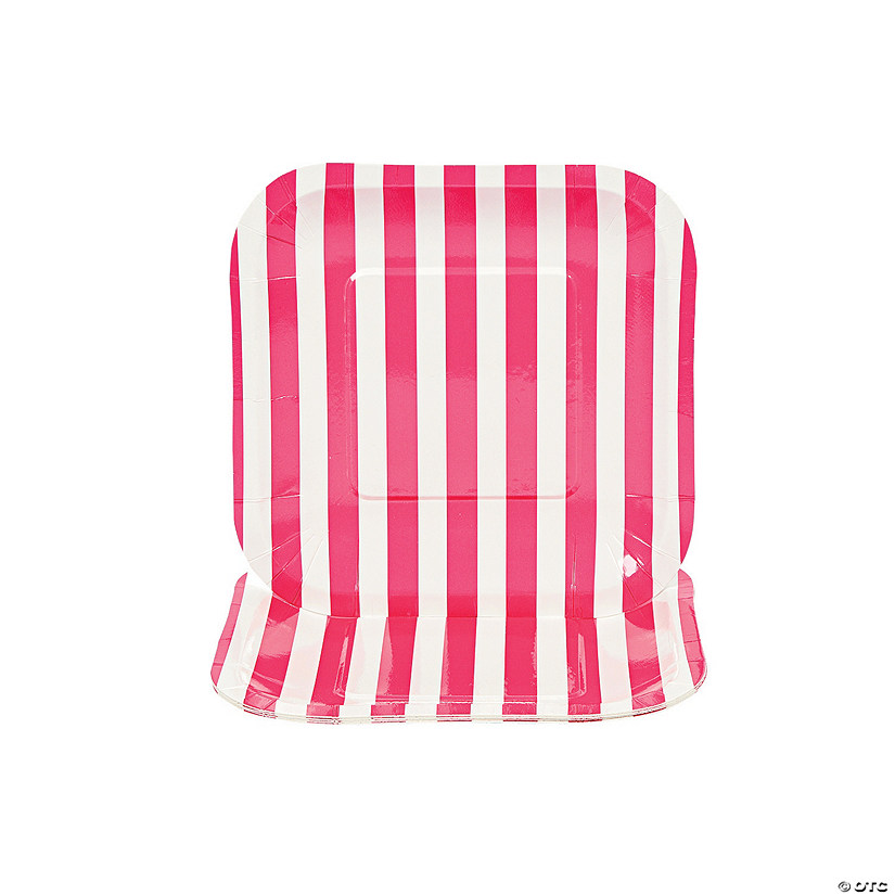Hot Pink Striped Square Paper Dessert Plates - 8 Ct. Image
