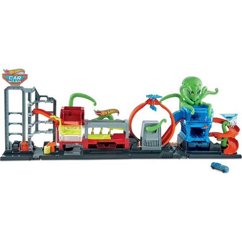 Hot Wheels City Ultimate Octo Car Wash Playset with No-Spill Water Tanks & 1 Color Reveal Car that Transforms with Water, 4+ ft Long, Connects to Other Sets Image