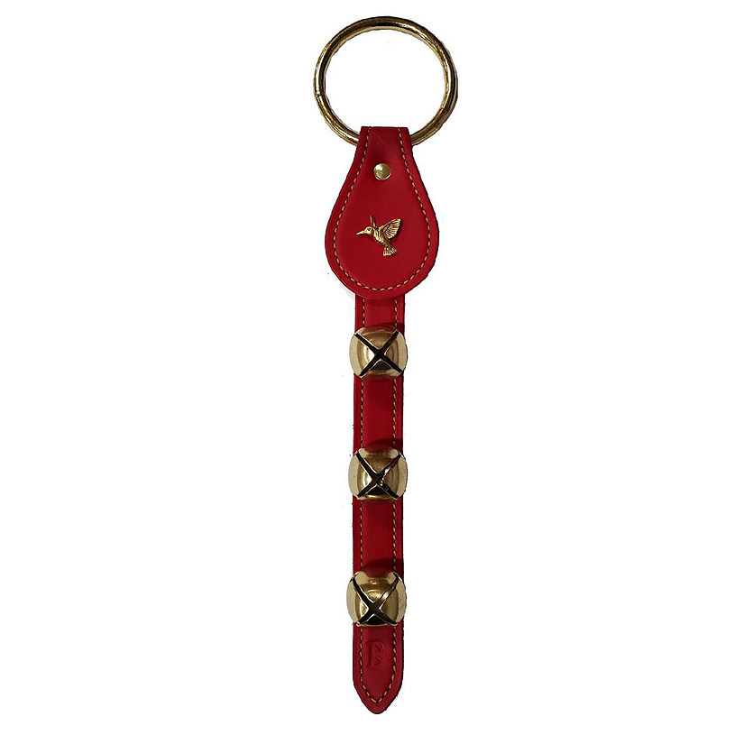 Hummingbird Charm Red Leather Strap Sleigh Bell Door Hanger 12 In Made in USA Image