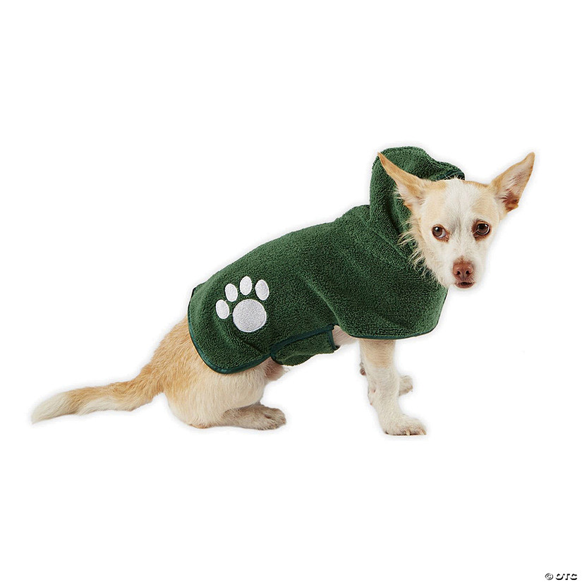 Hunter Green Embroidered Paw X-Small Pet Robe Image