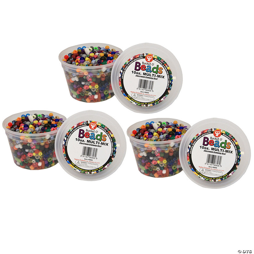 Hygloss Bucket O' Beads, 10 oz. Multi Mix Per Pack, 3 Packs Image