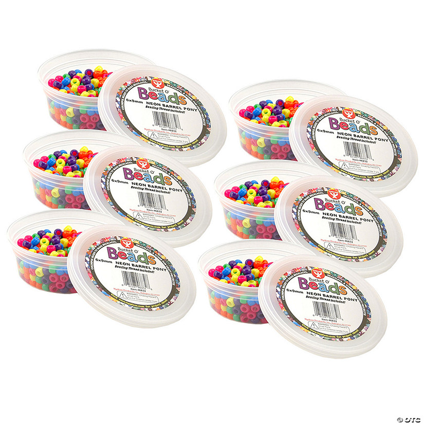 Hygloss Bucket O Beads, Neon Barrel, 6 x 9 mm, 375 Per Pack, 6 Packs Image