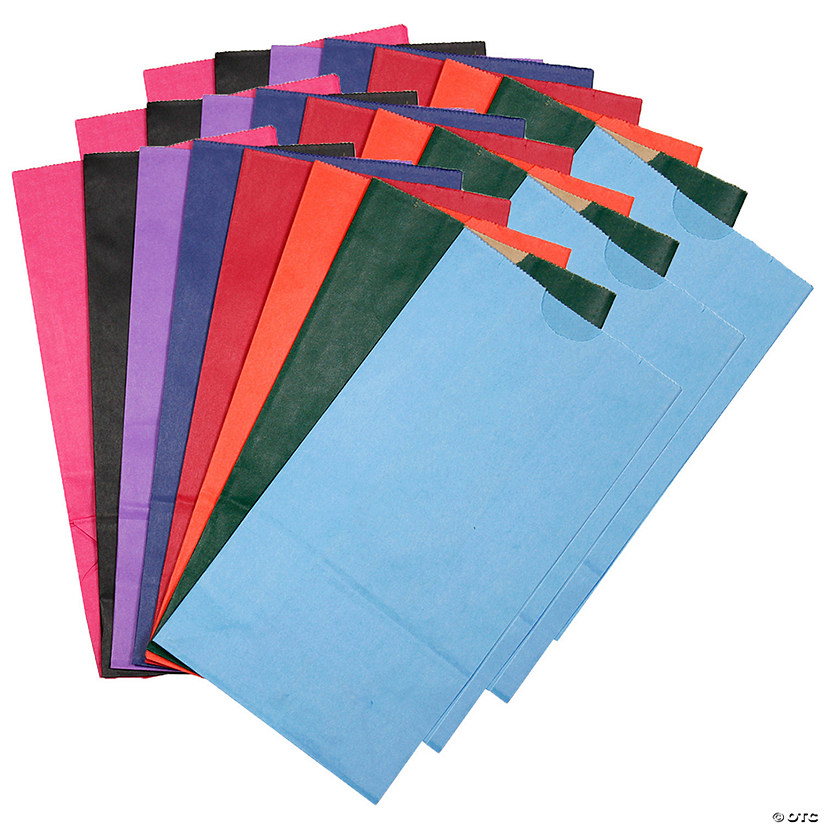 Hygloss Gusseted Flat Bottom Paper Bags, Size #6, Bright Assorted Colors, 28 Per Pack, 3 Packs Image