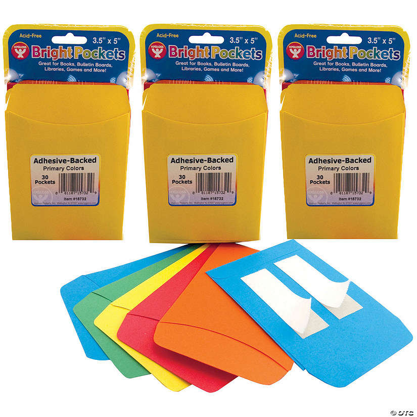 Hygloss Self Adhesive Library Pockets, 3.5" x 4.875", 30 Per Pack, 3 Packs Image