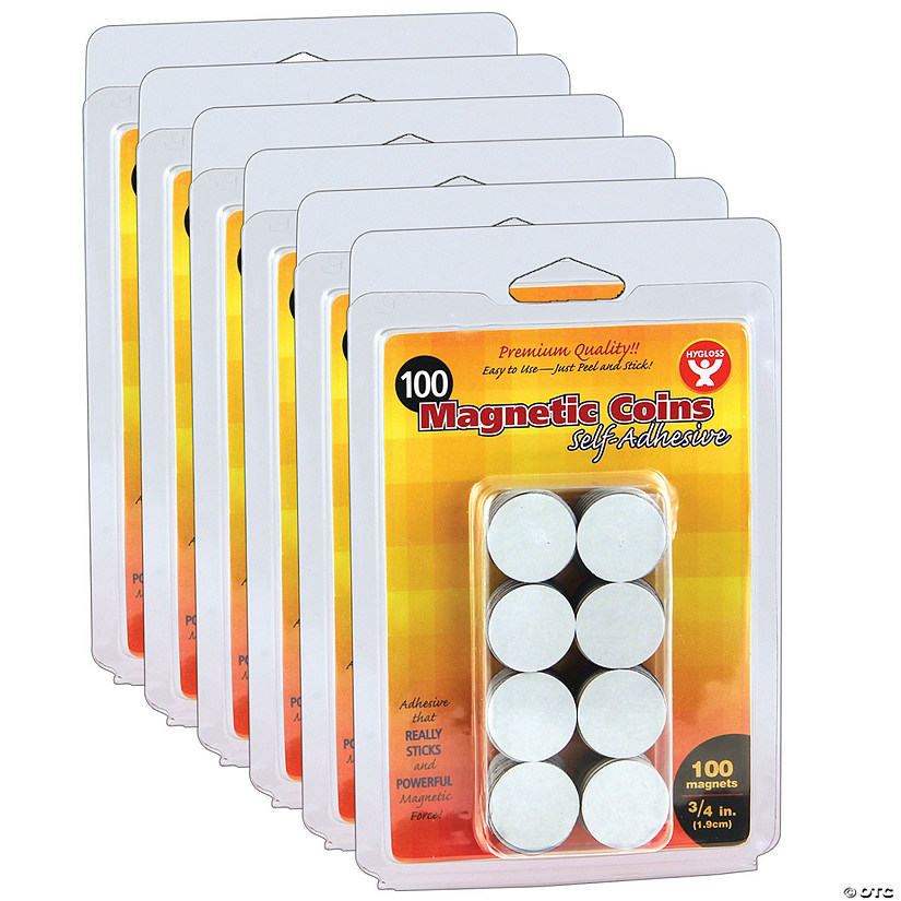 Hygloss Self-Adhesive Magnetic Coins, 3/4-Inch, 100 Per Pack, 6 Packs Image