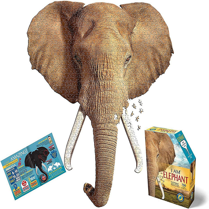 I AM Elephant 700 Piece Animal Head-Shaped Jigsaw Puzzle Image